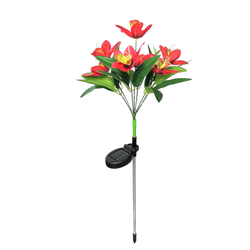 Contemporary Solar LED Orchid Flower Light - Waterproof Lawn Insert for Outdoor Patio Decor