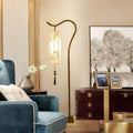 Traditional Chinese Zen Bamboo Floor Lamp - Fabric Shade, Arc Iron Base, 1-Light for Home Office