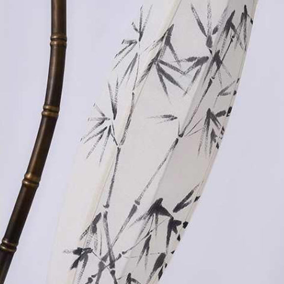 Traditional Chinese Zen Bamboo Floor Lamp - Fabric Shade, Arc Iron Base, 1-Light for Home Office