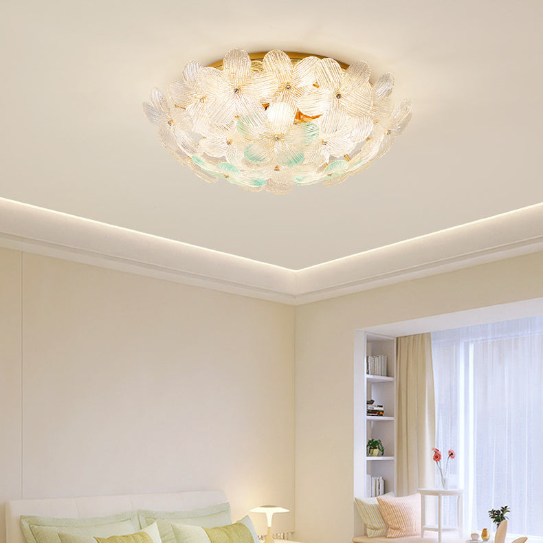 Modern Art Deco 6-Light Semi-Flush Mount Petal Glass Ceiling Light for Living Room