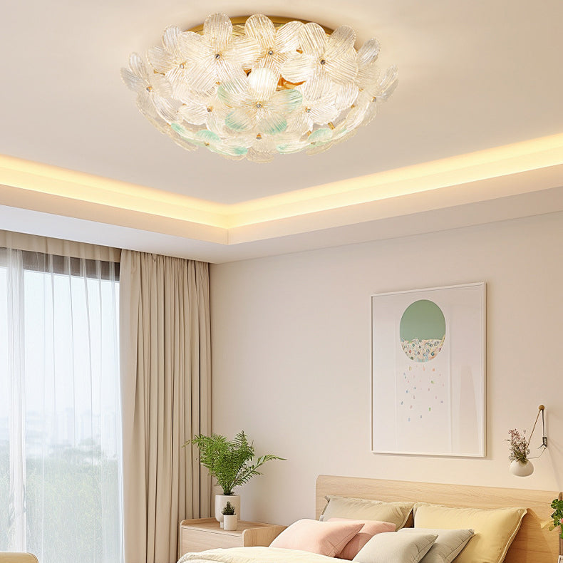 Modern Art Deco 6-Light Semi-Flush Mount Petal Glass Ceiling Light for Living Room