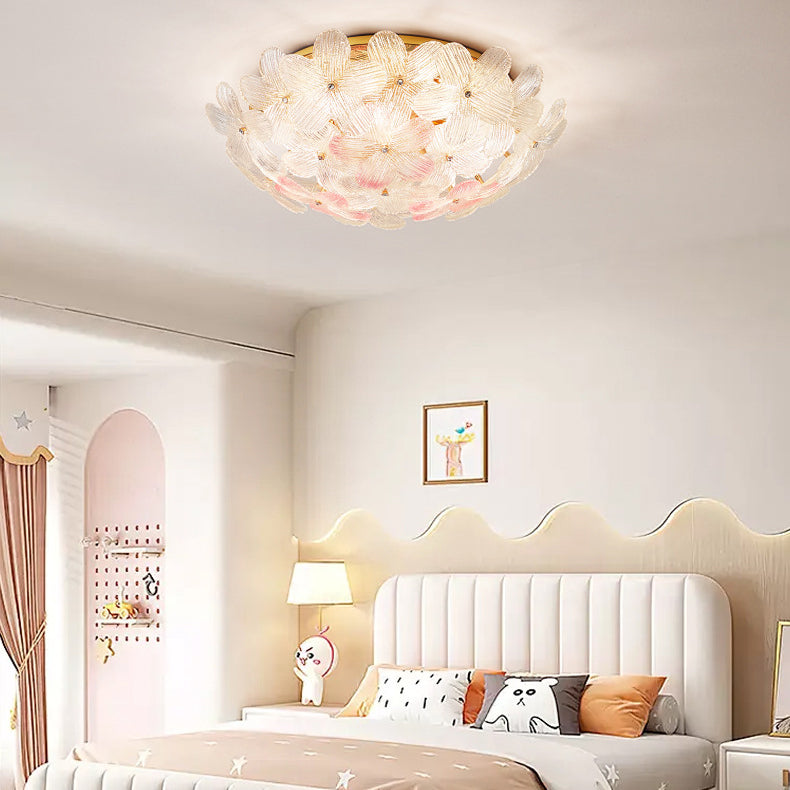 Modern Art Deco 6-Light Semi-Flush Mount Petal Glass Ceiling Light for Living Room