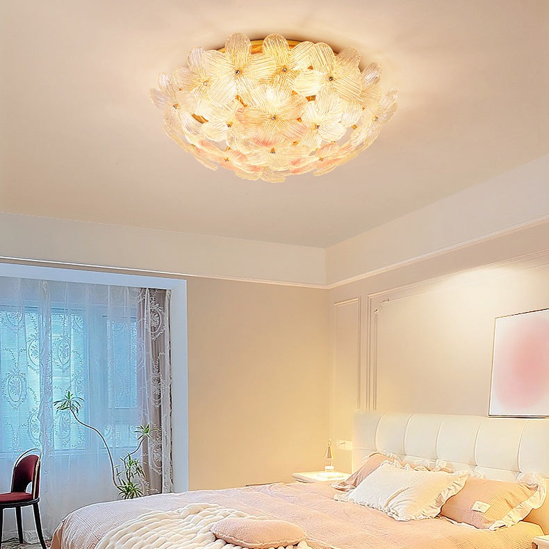 Modern Art Deco 6-Light Semi-Flush Mount Petal Glass Ceiling Light for Living Room