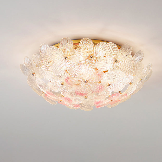 Modern Art Deco 6-Light Semi-Flush Mount Petal Glass Ceiling Light for Living Room