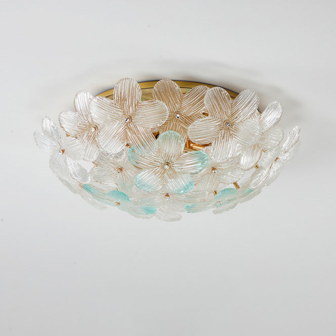 Modern Art Deco 6-Light Semi-Flush Mount Petal Glass Ceiling Light for Living Room