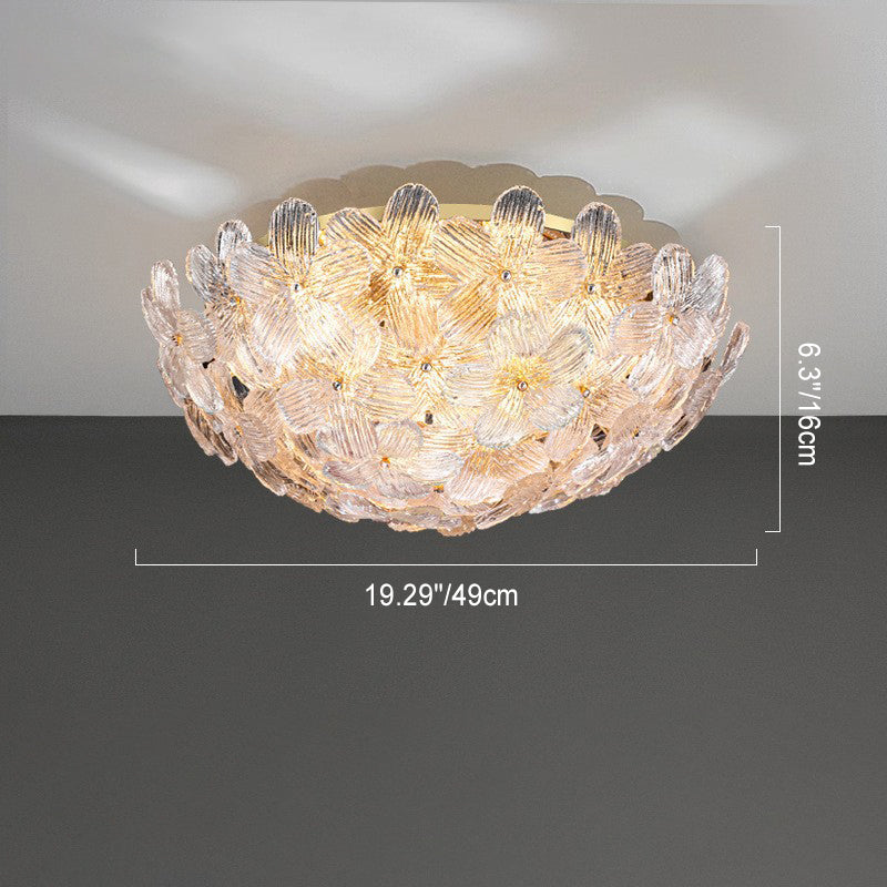 Modern Art Deco 6-Light Semi-Flush Mount Petal Glass Ceiling Light for Living Room