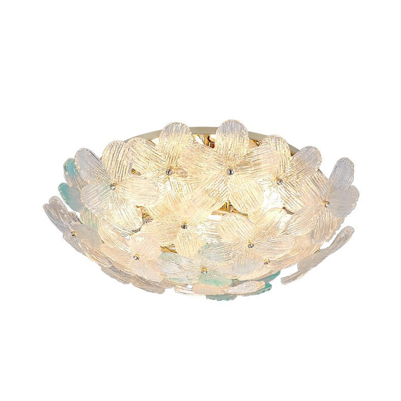 Modern Art Deco 6-Light Semi-Flush Mount Petal Glass Ceiling Light for Living Room