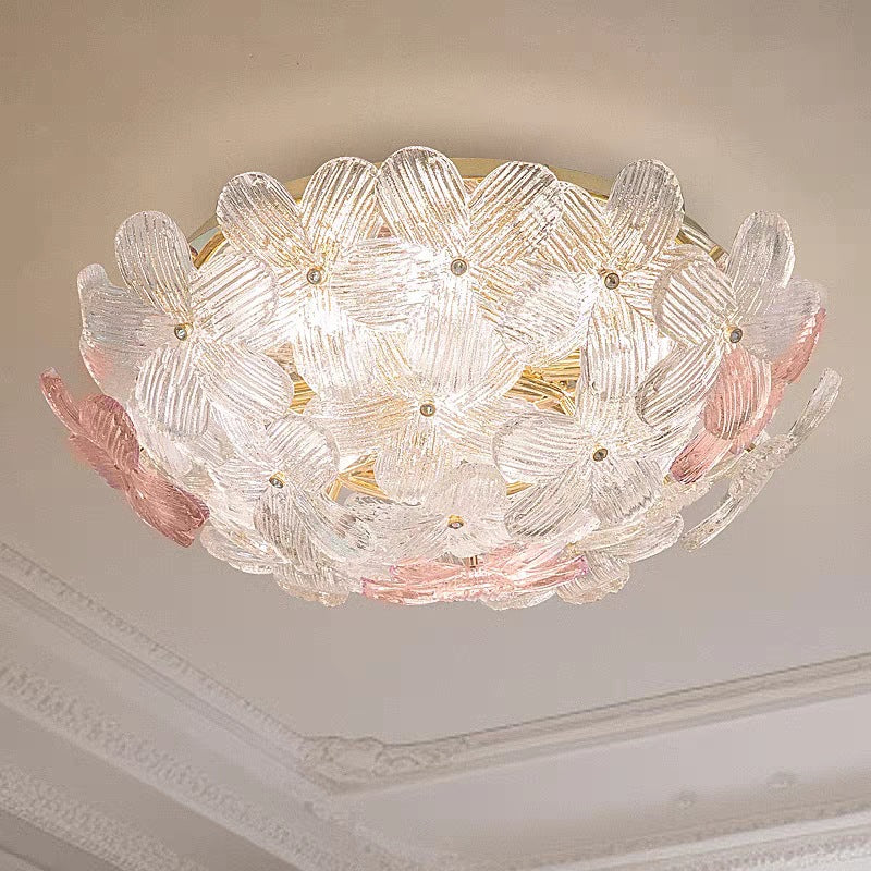 Modern Art Deco 6-Light Semi-Flush Mount Petal Glass Ceiling Light for Living Room