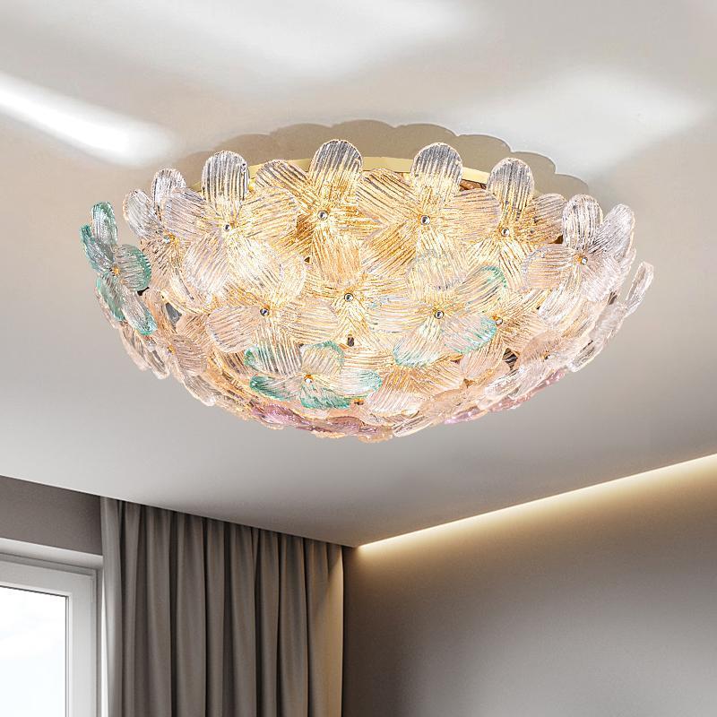 Modern Art Deco 6-Light Semi-Flush Mount Petal Glass Ceiling Light for Living Room