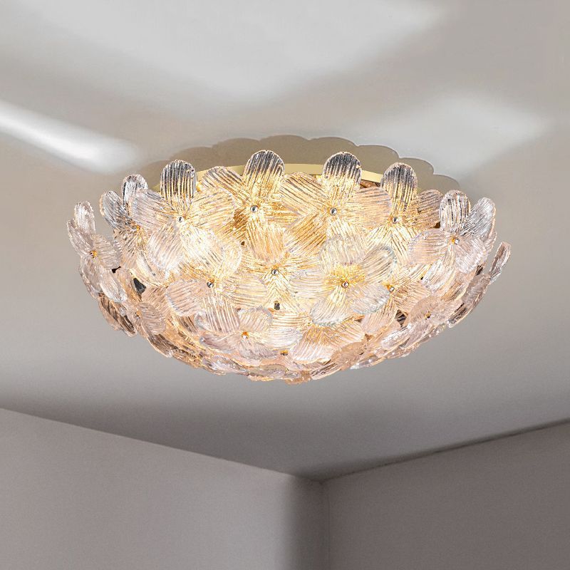 Modern Art Deco 6-Light Semi-Flush Mount Petal Glass Ceiling Light for Living Room