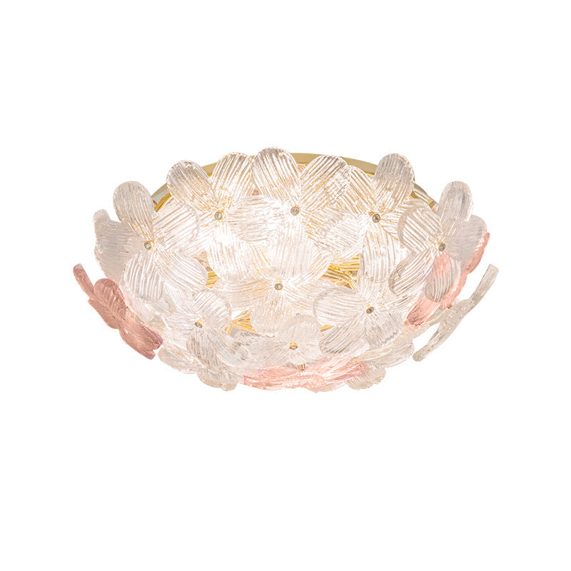 Modern Art Deco 6-Light Semi-Flush Mount Petal Glass Ceiling Light for Living Room