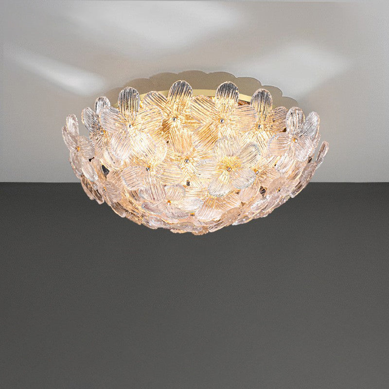 Modern Art Deco 6-Light Semi-Flush Mount Petal Glass Ceiling Light for Living Room