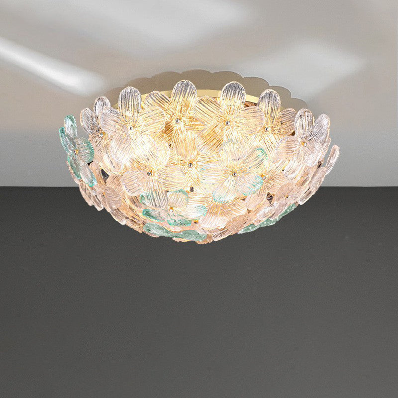 Modern Art Deco 6-Light Semi-Flush Mount Petal Glass Ceiling Light for Living Room