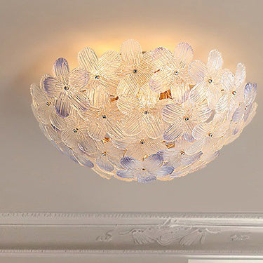 Modern Art Deco 6-Light Semi-Flush Mount Petal Glass Ceiling Light for Living Room