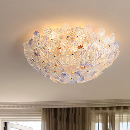Modern Art Deco 6-Light Semi-Flush Mount Petal Glass Ceiling Light for Living Room