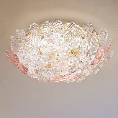 Modern Art Deco 6-Light Semi-Flush Mount Petal Glass Ceiling Light for Living Room