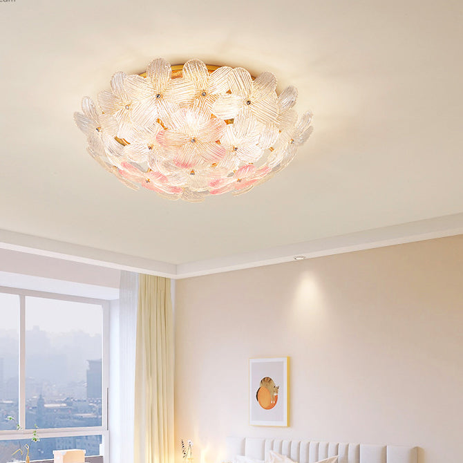 Modern Art Deco 6-Light Semi-Flush Mount Petal Glass Ceiling Light for Living Room