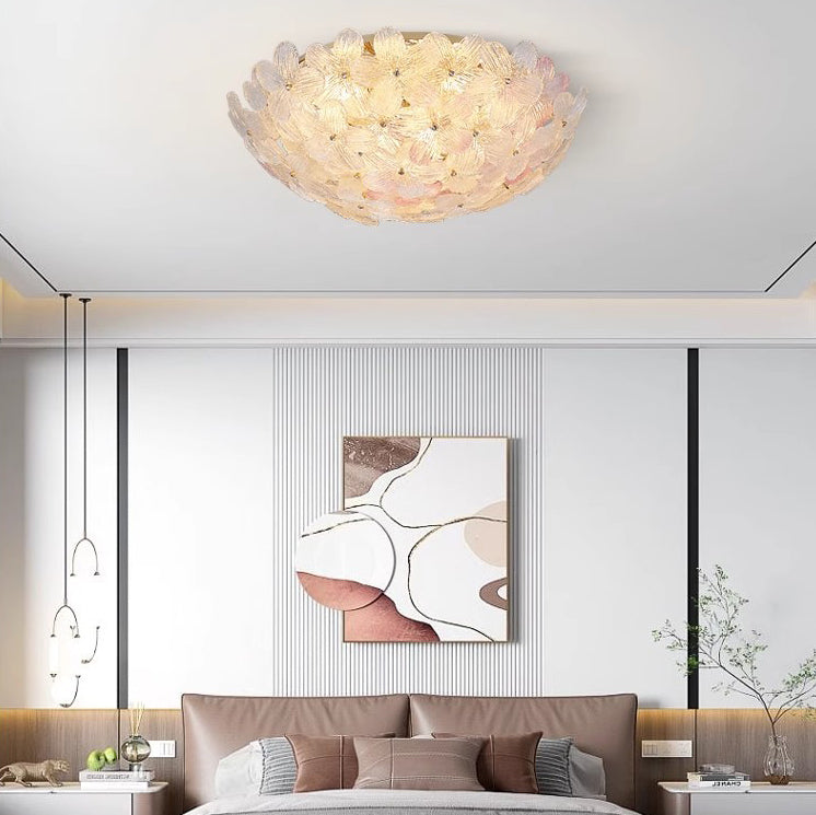 Modern Art Deco 6-Light Semi-Flush Mount Petal Glass Ceiling Light for Living Room