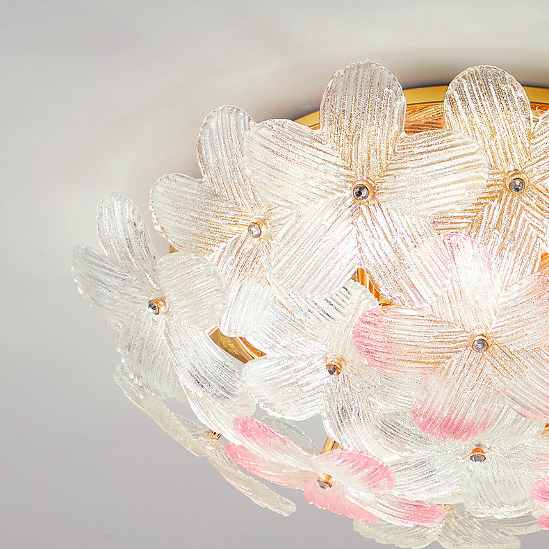 Modern Art Deco 6-Light Semi-Flush Mount Petal Glass Ceiling Light for Living Room
