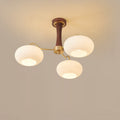 Traditional French Walnut Brass Frame Glass Persimmon Shade Semi-Flush Mount Light – 3/5 Light Living Room Fixture
