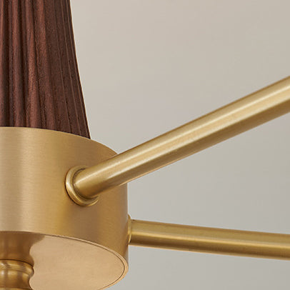 Traditional French Walnut Brass Frame Glass Persimmon Shade Semi-Flush Mount Light – 3/5 Light Living Room Fixture