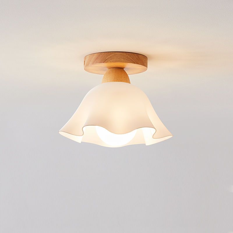 Traditional French Wood Floral Acrylic Glass Shade Semi-Flush Mount Ceiling Light for Living Room
