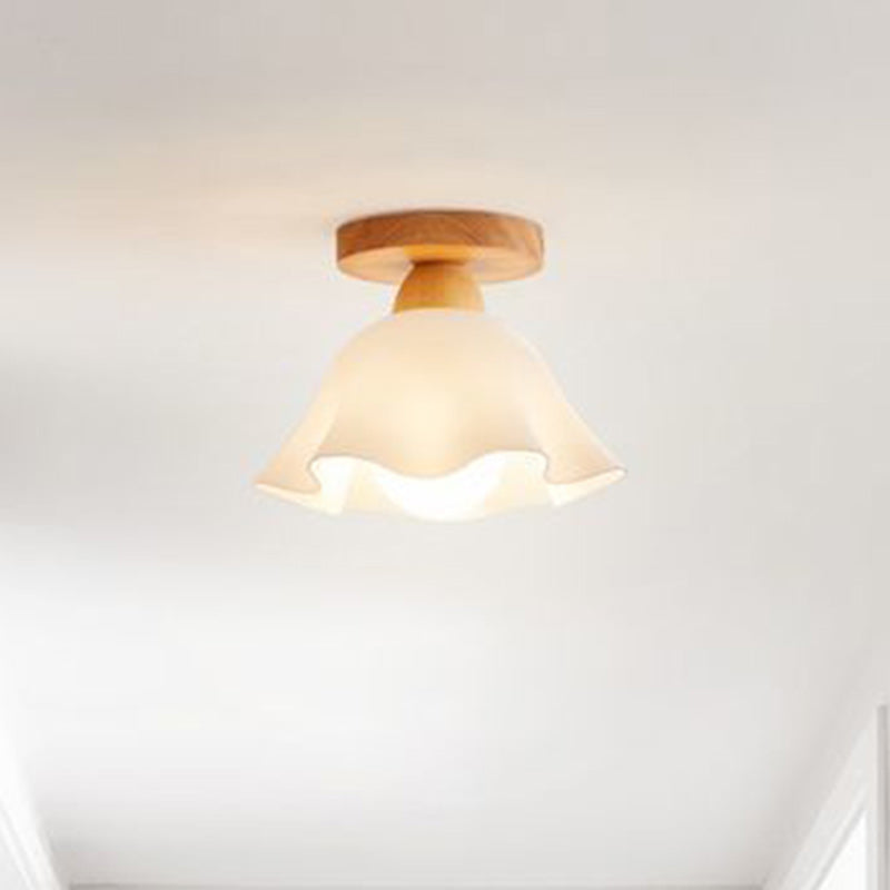 Traditional French Wood Floral Acrylic Glass Shade Semi-Flush Mount Ceiling Light for Living Room