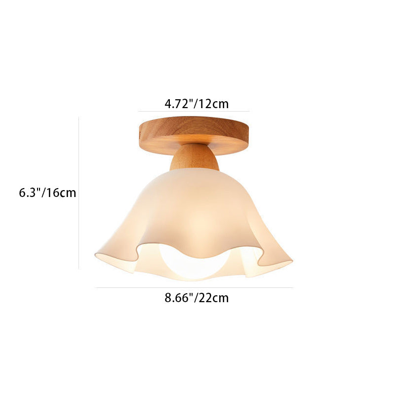 Traditional French Wood Floral Acrylic Glass Shade Semi-Flush Mount Ceiling Light for Living Room