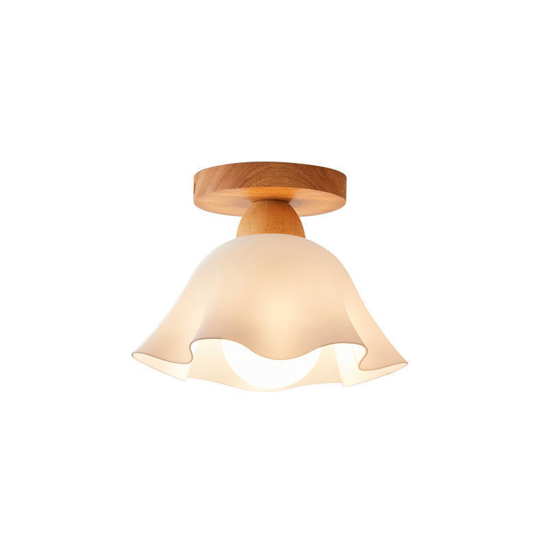 Traditional French Wood Floral Acrylic Glass Shade Semi-Flush Mount Ceiling Light for Living Room