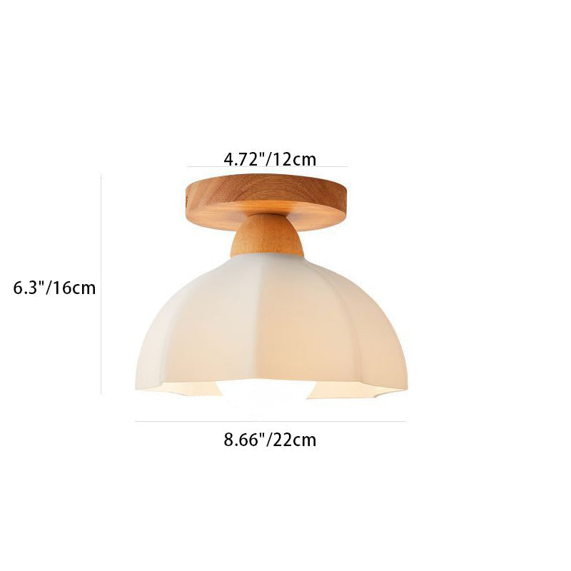 Traditional French Wood Floral Acrylic Glass Shade Semi-Flush Mount Ceiling Light for Living Room