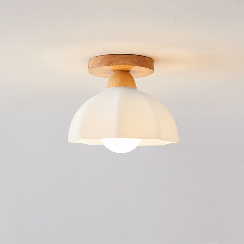 Traditional French Wood Floral Acrylic Glass Shade Semi-Flush Mount Ceiling Light for Living Room