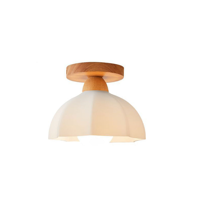 Traditional French Wood Floral Acrylic Glass Shade Semi-Flush Mount Ceiling Light for Living Room