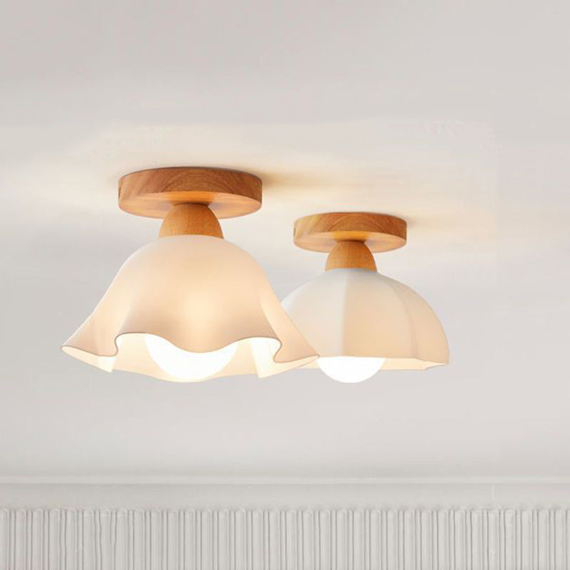 Traditional French Wood Floral Acrylic Glass Shade Semi-Flush Mount Ceiling Light for Living Room