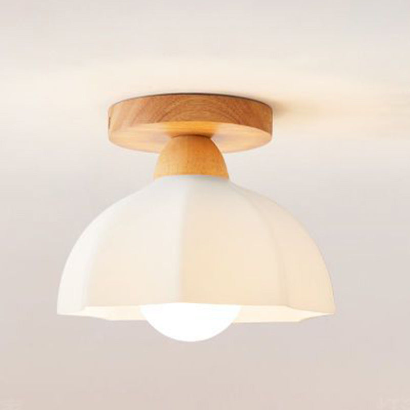 Traditional French Wood Floral Acrylic Glass Shade Semi-Flush Mount Ceiling Light for Living Room