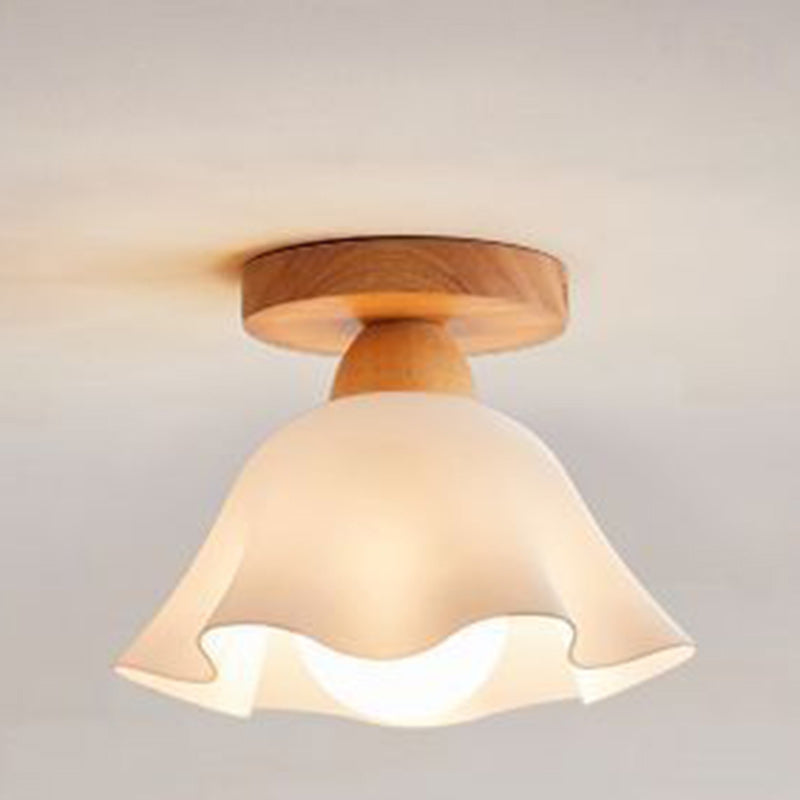 Traditional French Wood Floral Acrylic Glass Shade Semi-Flush Mount Ceiling Light for Living Room