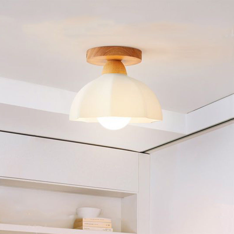 Traditional French Wood Floral Acrylic Glass Shade Semi-Flush Mount Ceiling Light for Living Room