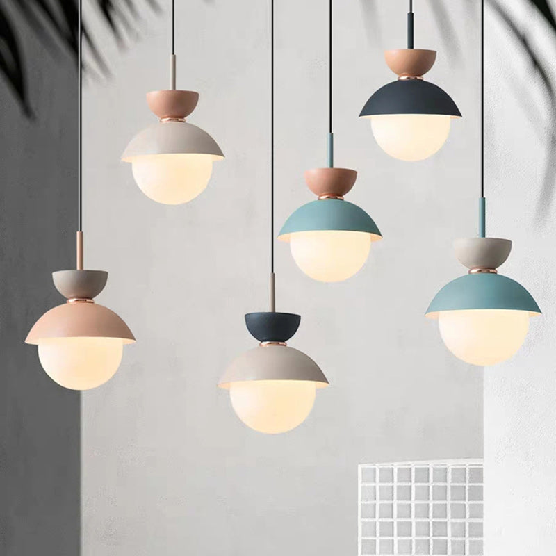 Contemporary Scandinavian Aluminum Globe Pendant Light - 1-Light Glass Shade for Dining Room
