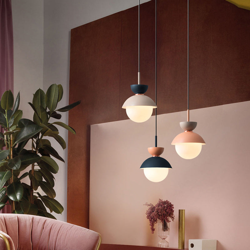 Contemporary Scandinavian Aluminum Globe Pendant Light - 1-Light Glass Shade for Dining Room