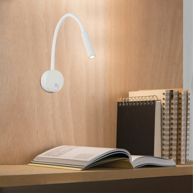 Modern Minimalist Iron LED Wall Sconce with Flexible Hose for Bedroom Reading Light