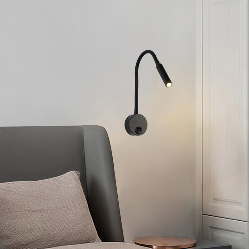 Modern Minimalist Iron LED Wall Sconce with Flexible Hose for Bedroom Reading Light