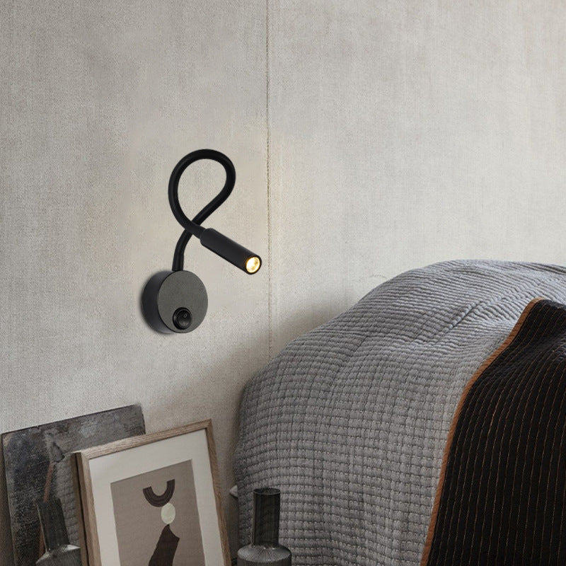 Modern Minimalist Iron LED Wall Sconce with Flexible Hose for Bedroom Reading Light