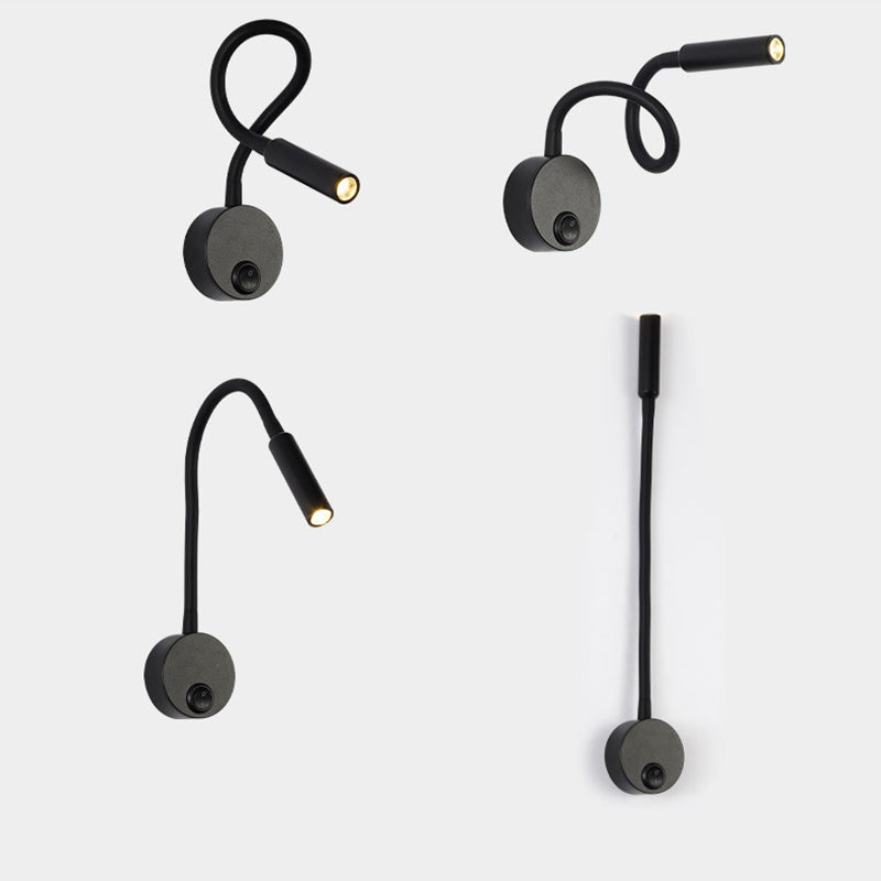Modern Minimalist Iron LED Wall Sconce with Flexible Hose for Bedroom Reading Light