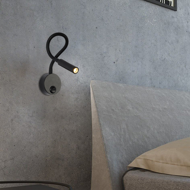 Modern Minimalist Iron LED Wall Sconce with Flexible Hose for Bedroom Reading Light