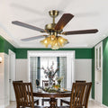 Traditional Retro Iron Wood Fan with Glass Shade 4-Light Ceiling Fixture