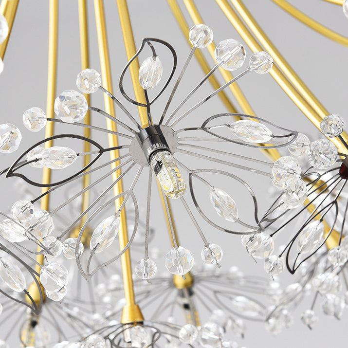 Contemporary Luxury Dandelion Crystal Chandelier - 13/19-Light Iron Frame for Living Room