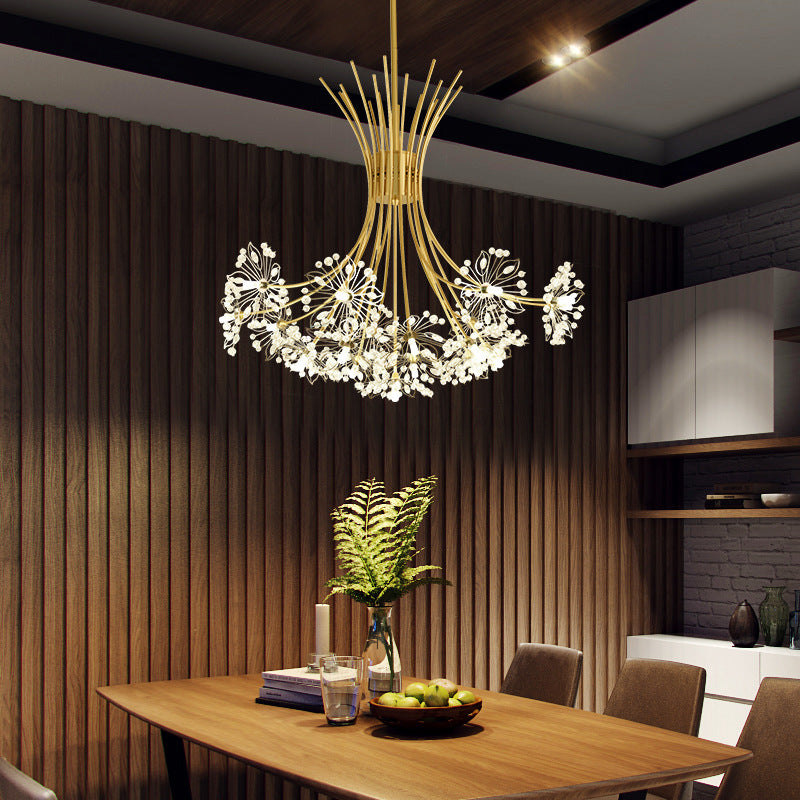 Contemporary Luxury Dandelion Crystal Chandelier - 13/19-Light Iron Frame for Living Room