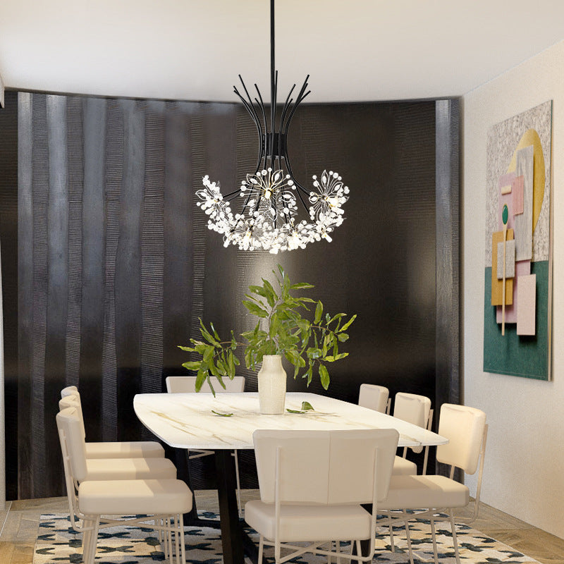 Contemporary Luxury Dandelion Crystal Chandelier - 13/19-Light Iron Frame for Living Room
