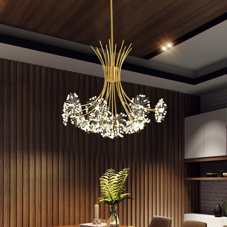 Contemporary Luxury Dandelion Crystal Chandelier - 13/19-Light Iron Frame for Living Room