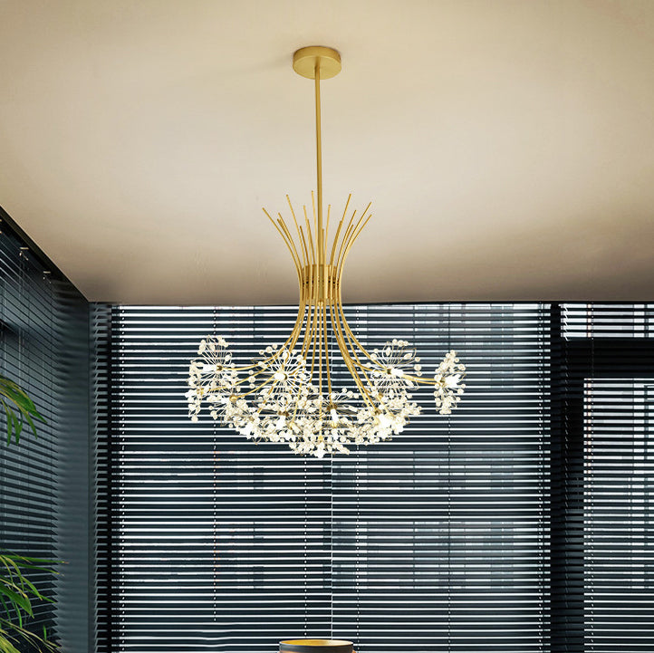 Contemporary Luxury Dandelion Crystal Chandelier - 13/19-Light Iron Frame for Living Room