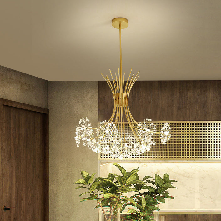 Contemporary Luxury Dandelion Crystal Chandelier - 13/19-Light Iron Frame for Living Room